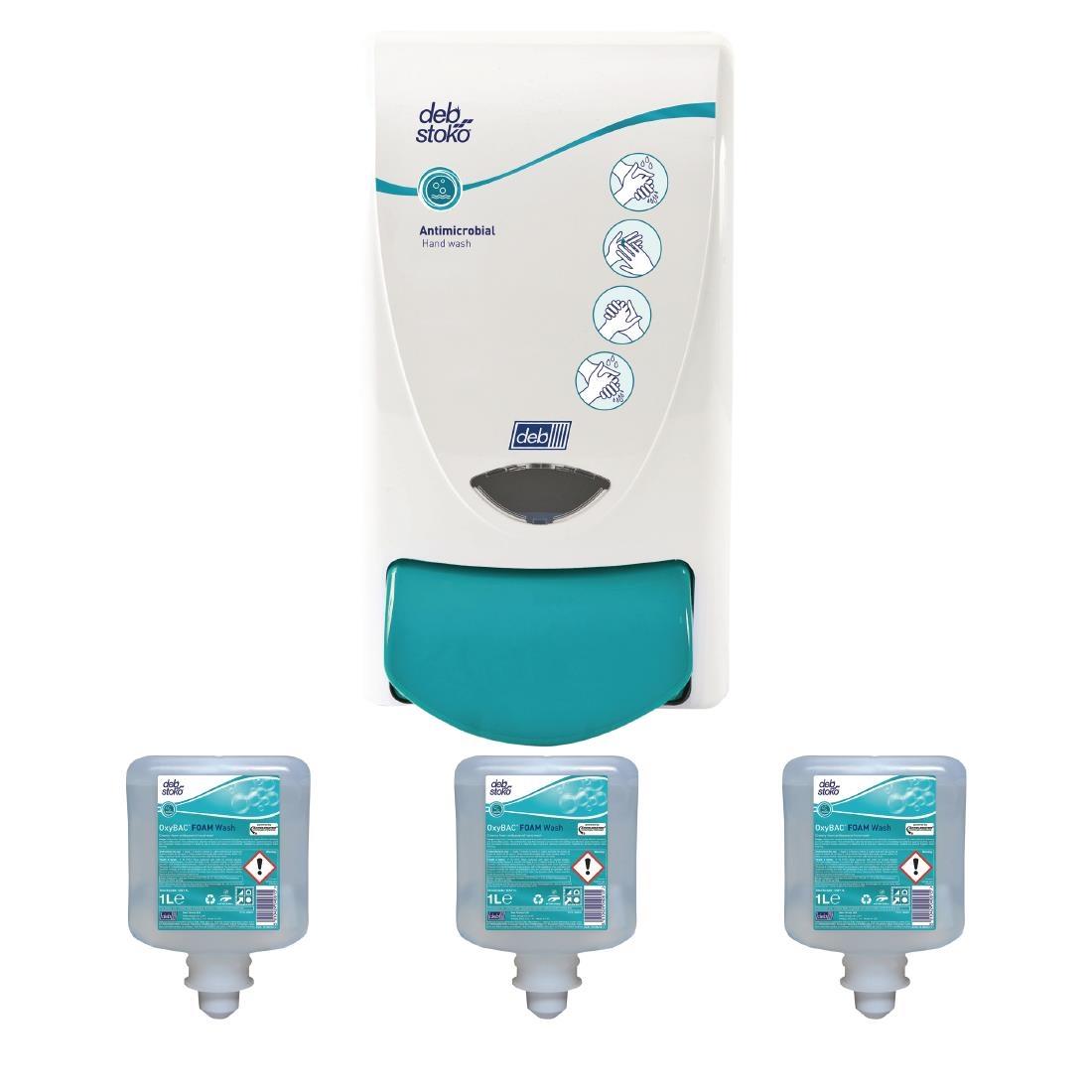 Deb Antibac Soap Dispenser and 3 Unperfumed Antibacterial Foam Hand Soaps 1Ltr - SA455  - 1