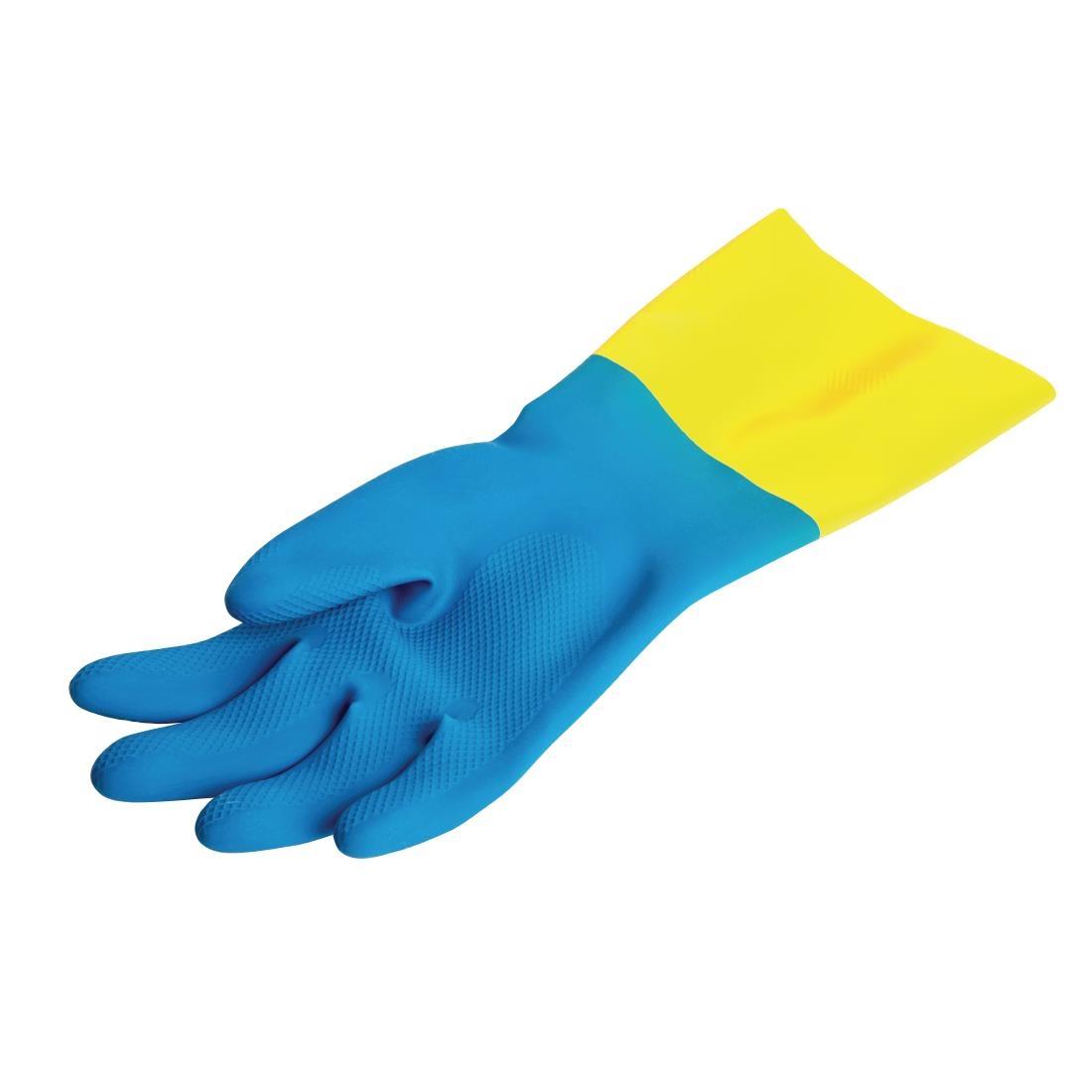 MAPA Alto 405 Liquid-Proof Heavy-Duty Janitorial Gloves Blue and Yellow Extra Large - FA296-XL  - 4