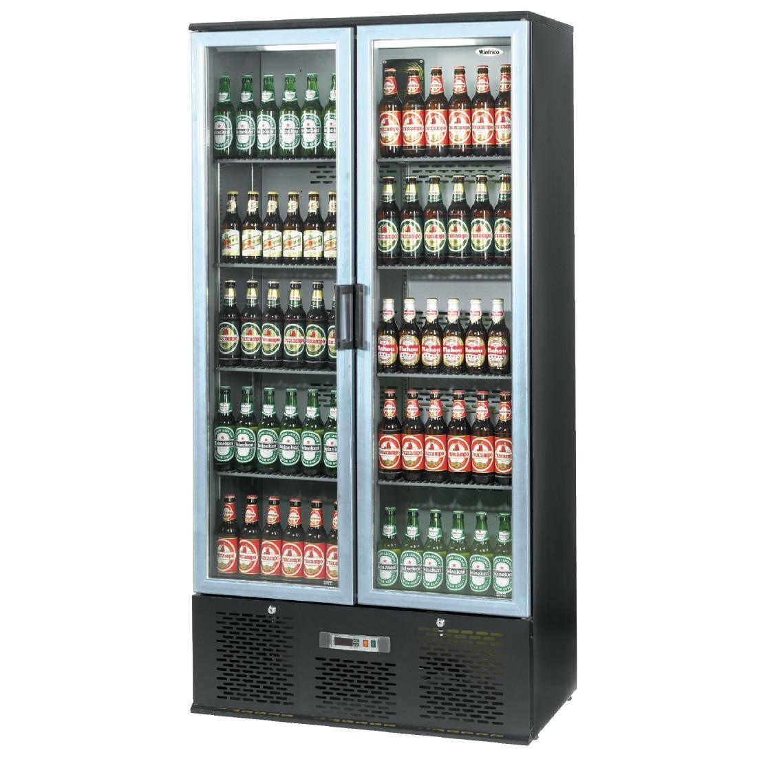 Infrico Upright Back Bar Cooler with Hinged Doors in Black and Steel ZXS20 - CC609  - 1