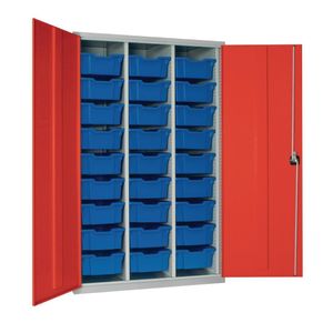 27 Tray High-Capacity Storage Cupboard - Red with Blue Trays - HR686 - 1