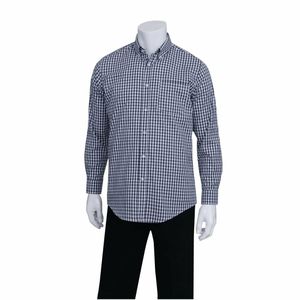 Chef Works Mens Dress Shirt Dark Navy Gingham XL - B676-XL - 1