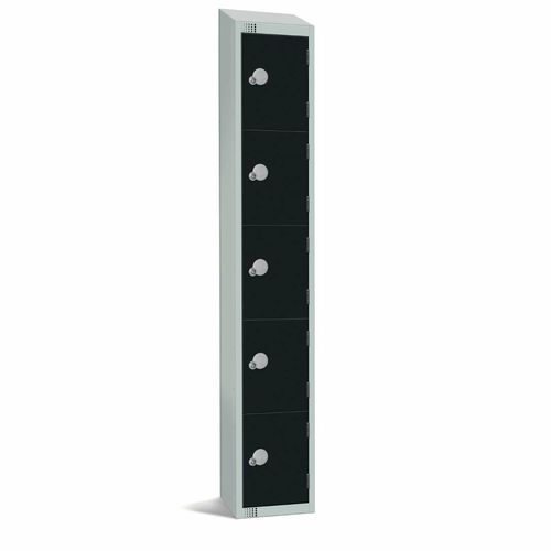 Elite Five Door Coin Return Locker with Sloping Top Black - GR674-CNS - 1