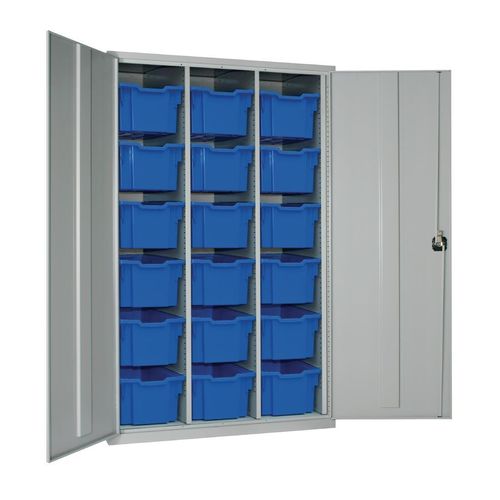 18 Tray High-Capacity Storage Cupboard - Grey with Blue Trays - HR695 - 1
