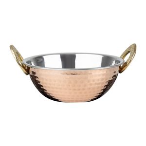 Olympia Copper Kadai Dish Stainless Steel Brass Handles 400ml - HY128 - 1
