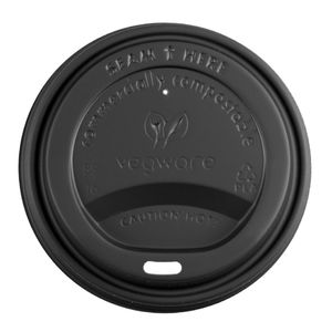Vegware 89-Series CPLA Hot Cup Lids Black (1000 Pack) - JB824 - 1