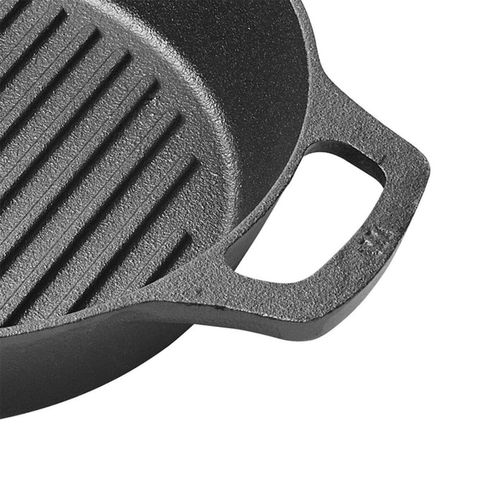 Winco Round Cast Iron Grill Pan with Helper Handle - 4