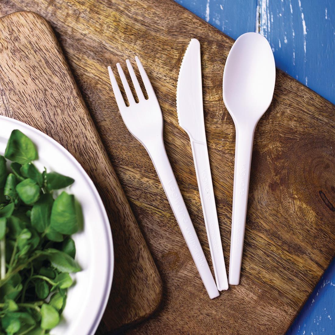 Vegware Lightweight Compostable CPLA Spoons White (Pack of 50) - HC607  - 4