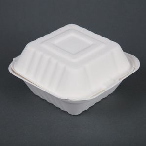 Fiesta Compostable Bagasse Burger Boxes with Side Ridges 152mm (Pack of 500) - DW246  - 1