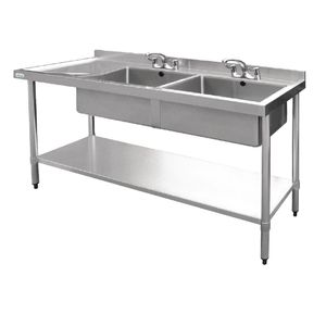 Vogue Stainless Steel Double Sink with Left Hand Drainer 1800mm - U909  - 1
