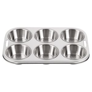 Vogue Stainless Steel Deep Muffin Tray 6 Cup - E714  - 1