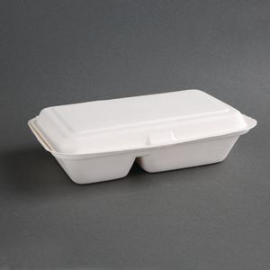 Fiesta Compostable Bagasse Hinged 2-Compartment Food Containers 253mm (Pack of 200) - FC524  - 1