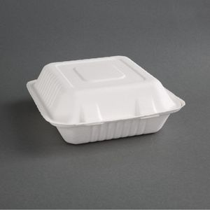 Fiesta Compostable Bagasse Hinged 3-Compartment Food Containers 201mm (Pack of 200) - FC526  - 1