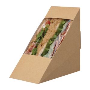 Colpac Compostable Kraft Rear-Loading Sandwich Wedges With PLA Window - FA379  - 1