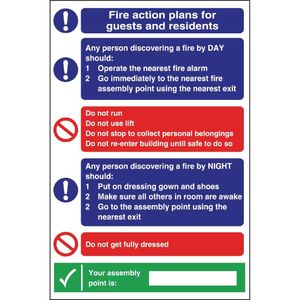Fire Action Plan Sign For Guests & Residents - W218  - 1
