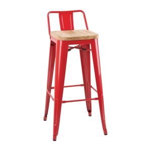 Bolero Bistro Backrest High Stools with Wooden Seat Pad Red (Pack of 4) - FB626  - 1