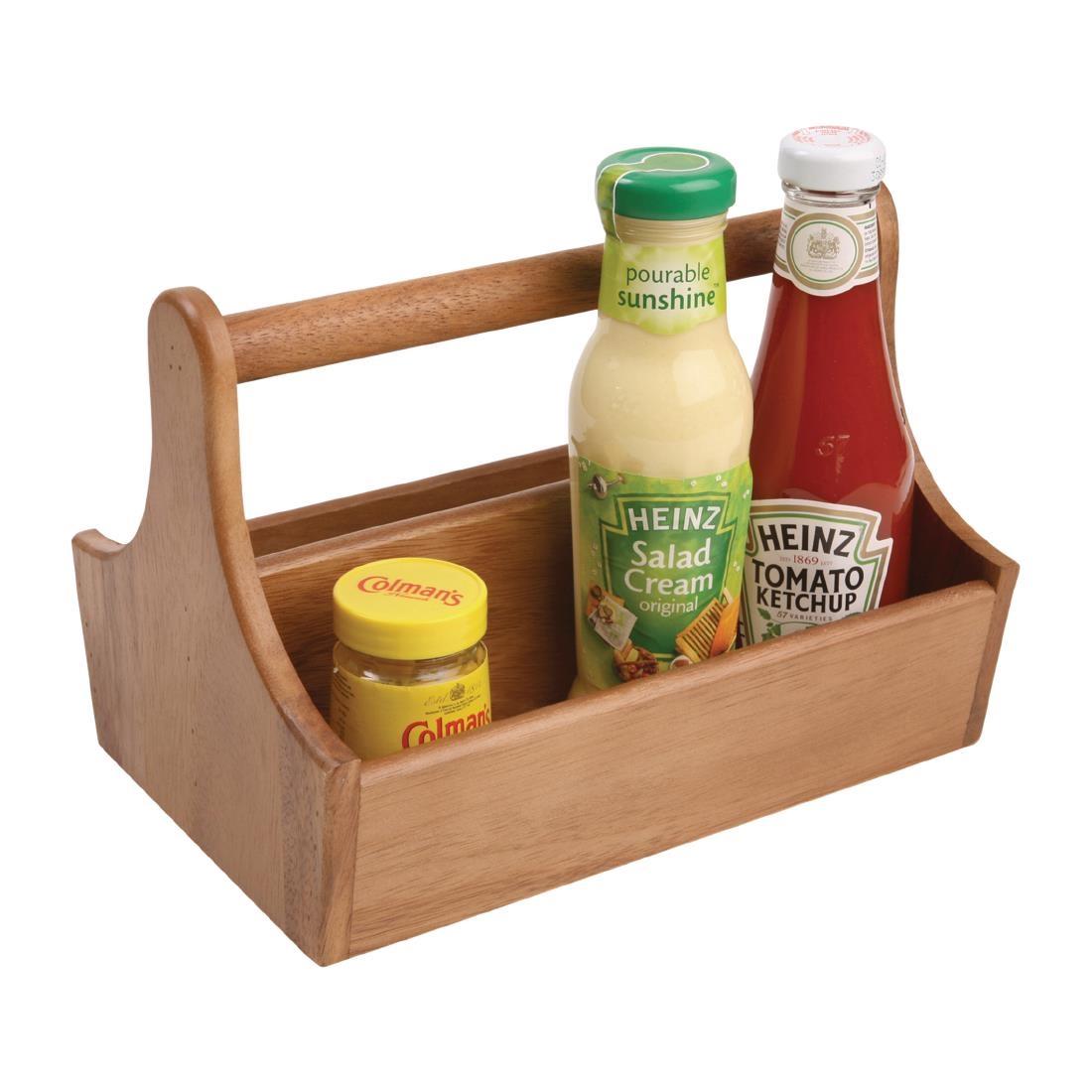 T&G Woodware Acacia Wood Condiment Basket with Handle - DL148  - 2