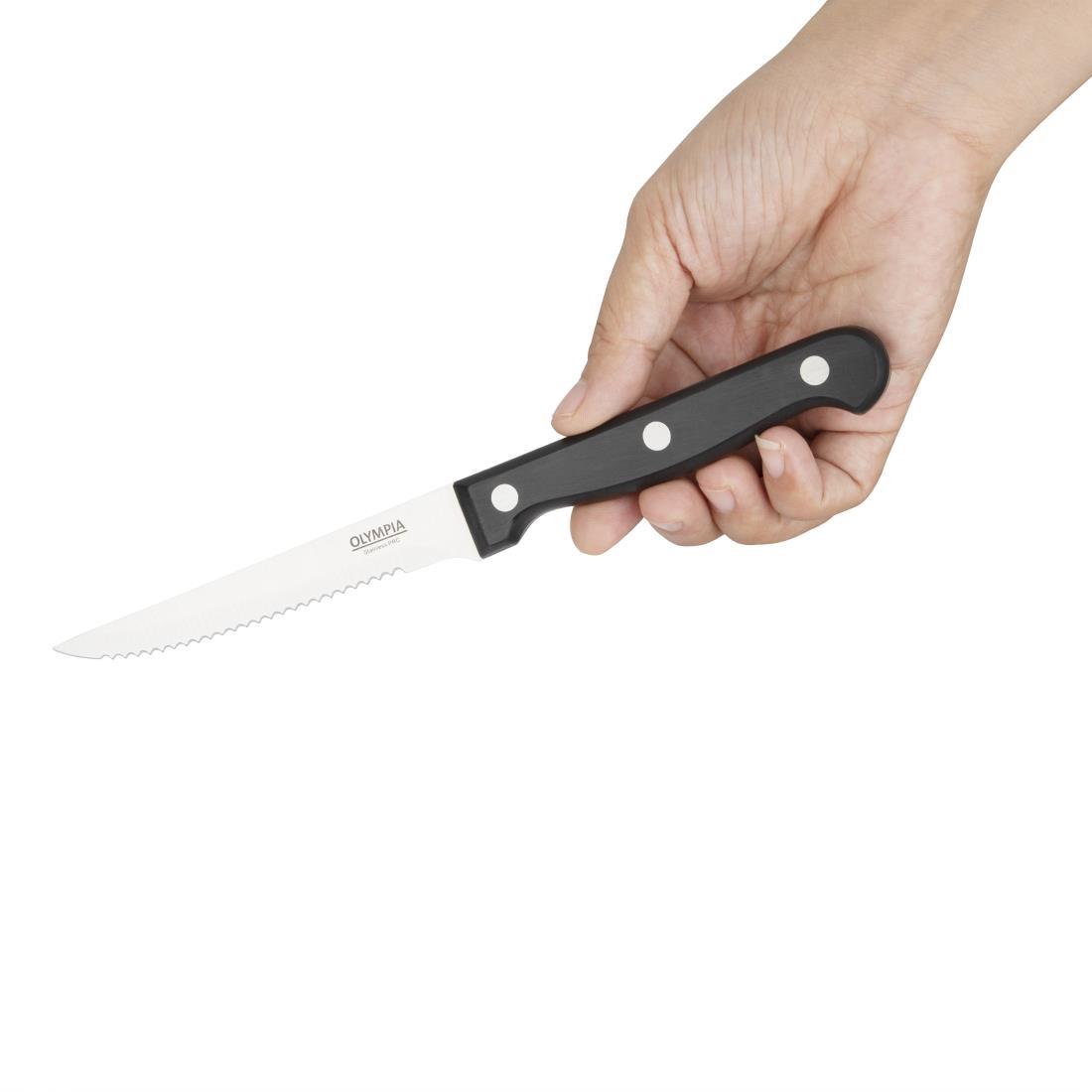 Olympia Serrated Steak Knives Black Handle (Pack of 12) - C134  - 3