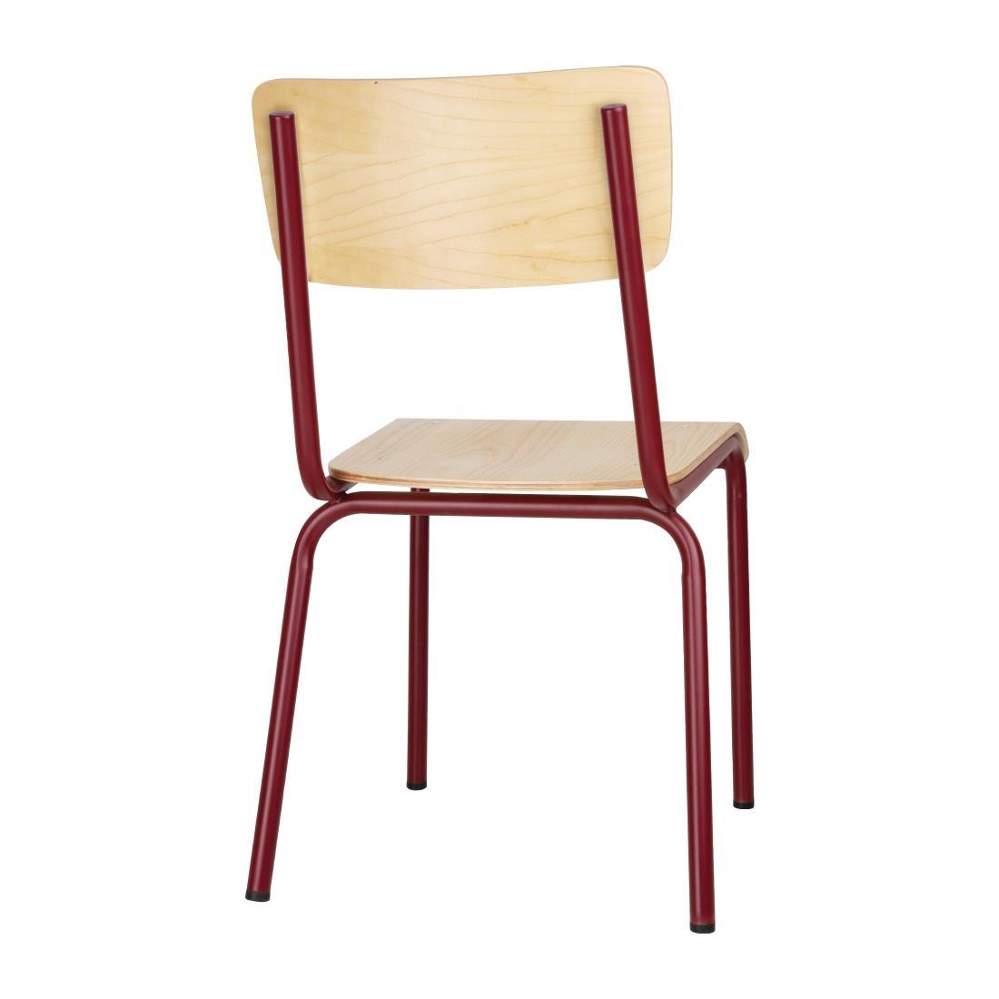 Bolero Cantina Side Chairs with Wooden Seat Pad and Backrest Wine Red (Pack of 4) - FB943  - 3