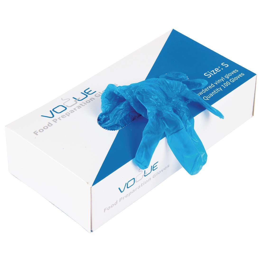 Vogue Powdered Vinyl Gloves Blue Medium (Pack of 100) - CB254-M  - 3