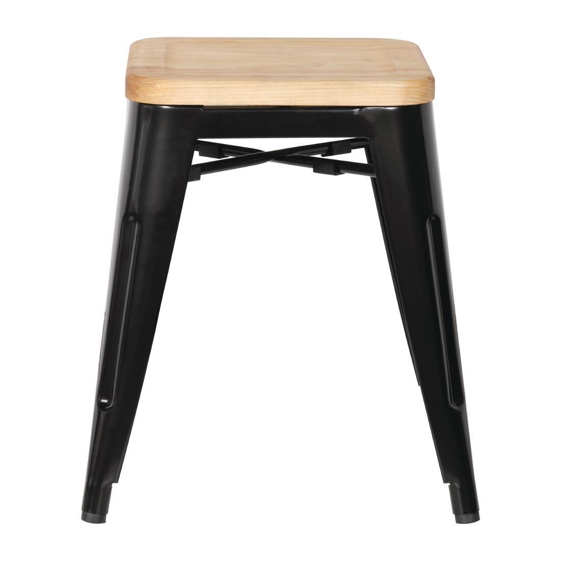Bolero Bistro Low Stools with Wooden Seat Pad Black (Pack of 4) - GM635  - 2