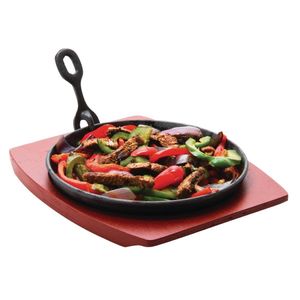 Olympia Cast Iron Round Sizzler with Wooden Stand - CC311  - 2