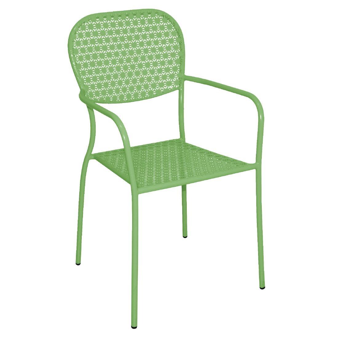 Bolero Steel Patterned Bistro Armchairs Green (Pack of 4) - GG670  - 1