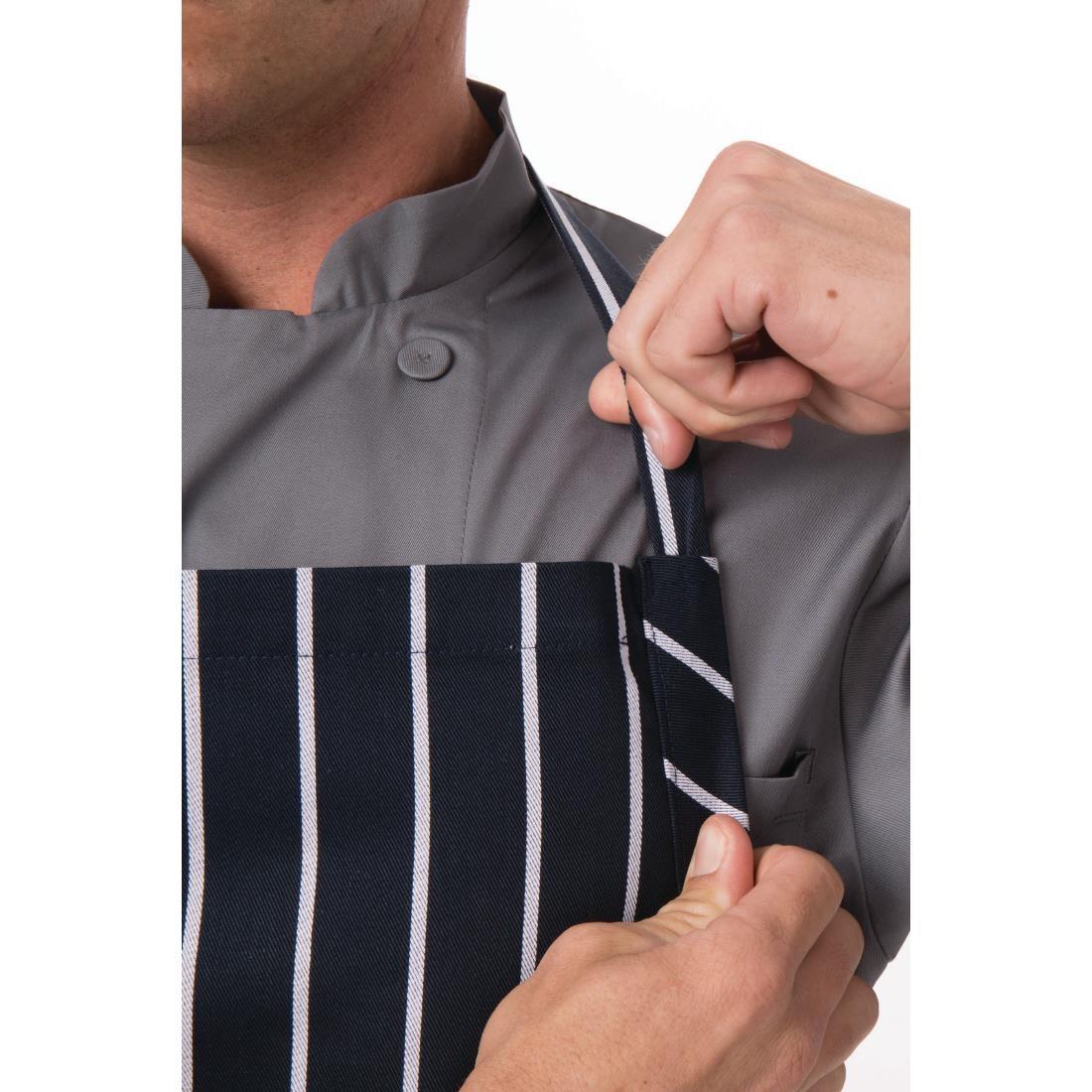 Chef Works Premium Woven Bib Apron Navy and White Stripe - B249  - 4