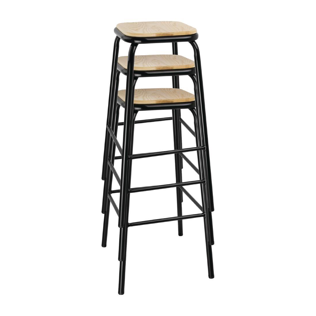 Bolero Cantina High Stools with Wooden Seat Pad Black (Pack of 4) - DE482  - 8