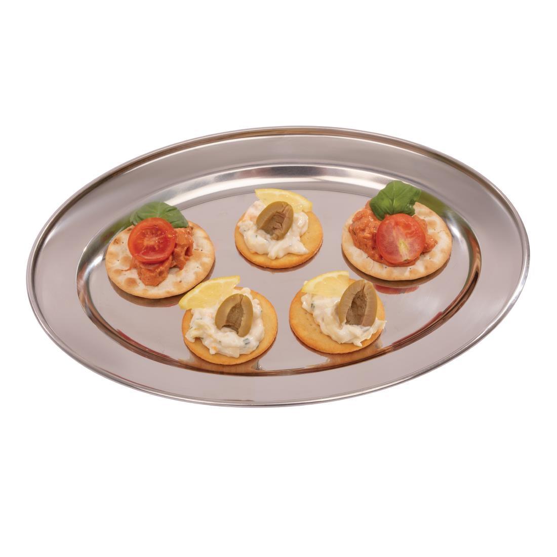 Olympia Stainless Steel Oval Serving Tray 300mm - K363  - 3
