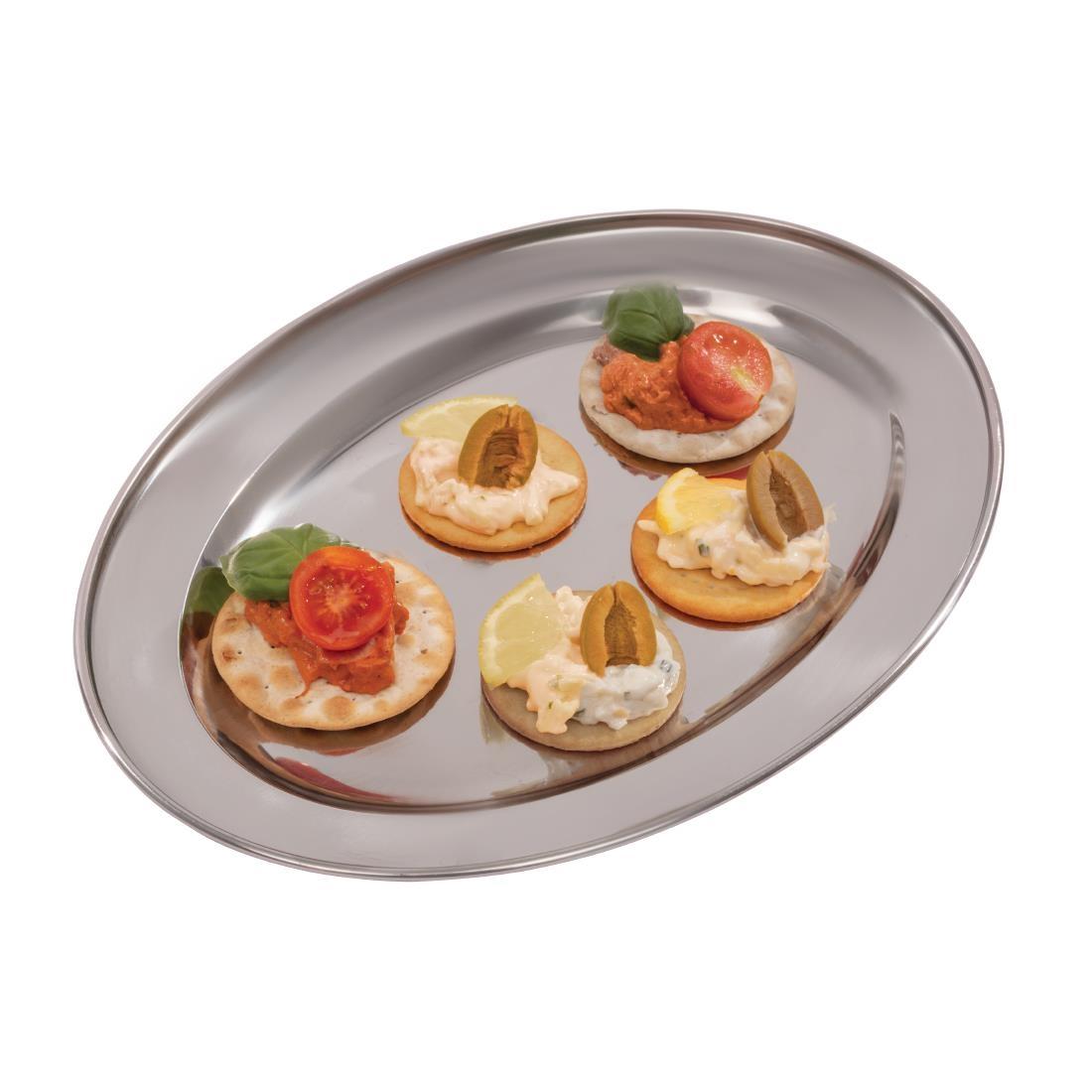 Olympia Stainless Steel Oval Serving Tray 300mm - K363  - 4