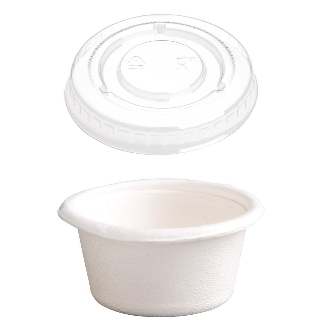 Fiesta Compostable Bagasse Condiment Pots 59ml / 2oz With PET Lids