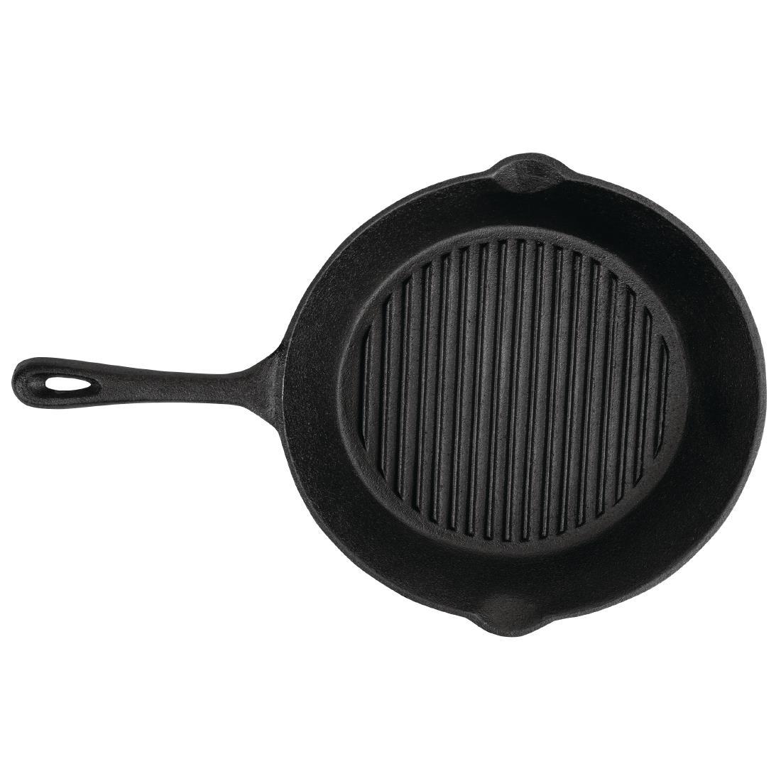 Vogue Round Cast Iron Ribbed Skillet Pan 267mm - M652  - 3