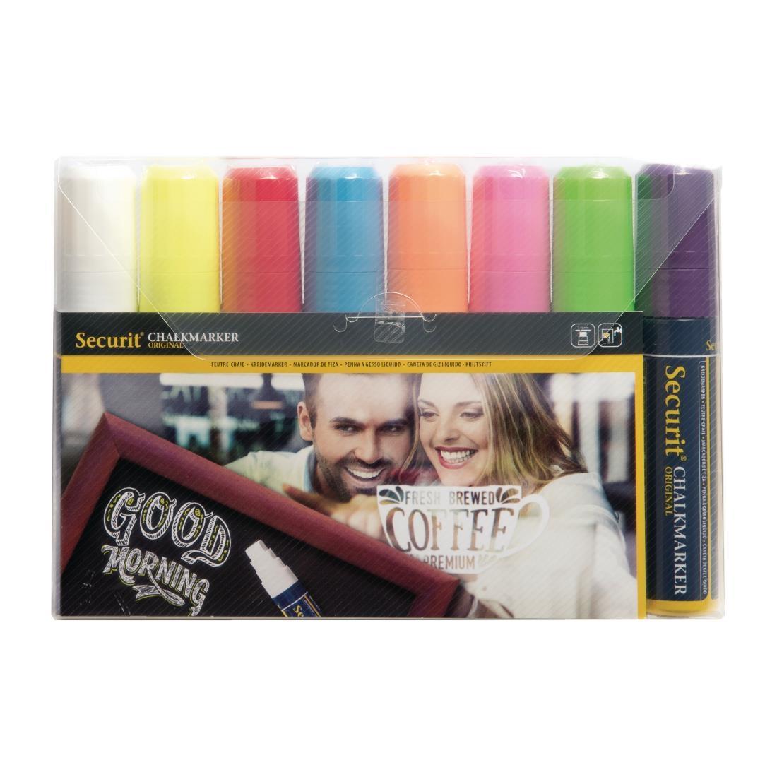 Securit Chalkmaster 15mm Liquid Chalk Pens Assorted Colours (Pack of 8) - Y998  - 1
