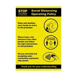 Social Distancing Operating Policy Poster A3 Self-Adhesive