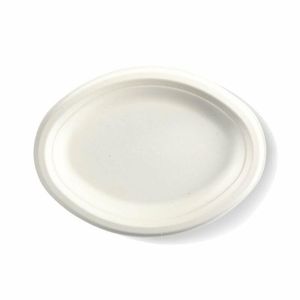 BioPak 10.25x7.75" White Oval BioCane Plates (Case of 500) - B-PL-16-1-UK - 1