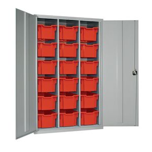 18 Tray High-Capacity Storage Cupboard - Grey with Red Trays - HR691 - 1