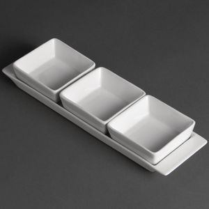 Olympia Whiteware Snack Dishes with Plates 3 Section (Pack of 2) - U816 - 1