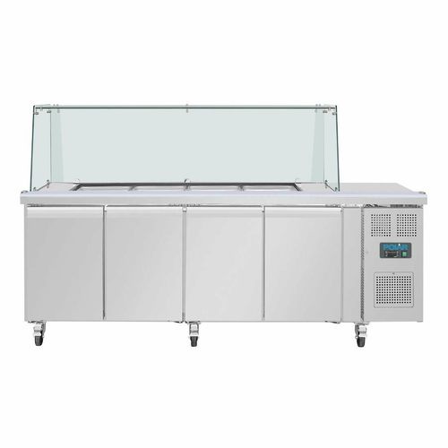 Polar U-Series GN Saladette Counter with Square Sneeze Guard 4 Door - 6