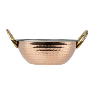 Olympia Copper Kadai Dish Stainless Steel Brass Handles 400ml - HY128 - 3