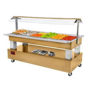 Diamond BSB/6N-D1-R2 Light Oak Wood Refrigerated Buffet Salad Bar, 6 x 1/1 GN - BSB-6N-D1-R2 - 1