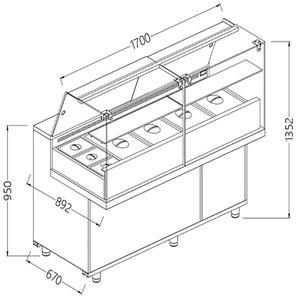 Diamond VA17XGR/R Saladette Snack Bain Marie Display Counter with Understorage, 1700mm - VA17XGR-R - 1