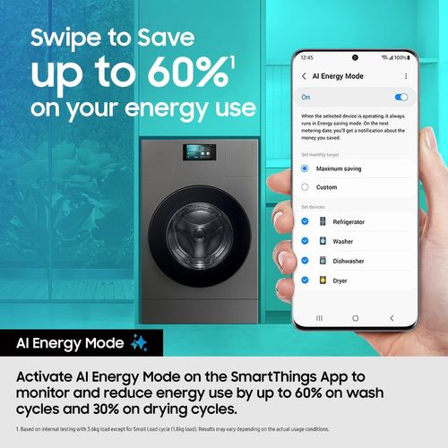 Samsung WD18DB8995BZT1 Bespoke AI All-in-One Heat Pump Washer Dryer, 18/11kg - WD18DB8995BZT1 - 10