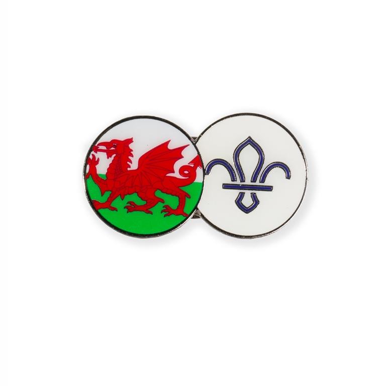 Wales Cymru Fleur de Lis Scouts Dual Pin Badge