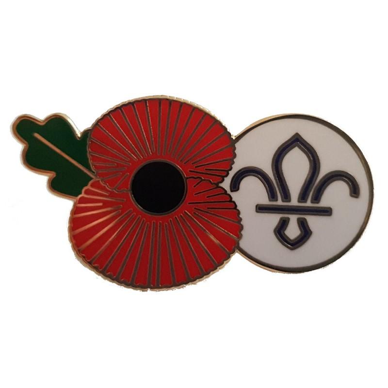 Scouts Remembrance Poppy Fleur De Lis Metal Pin Badge
