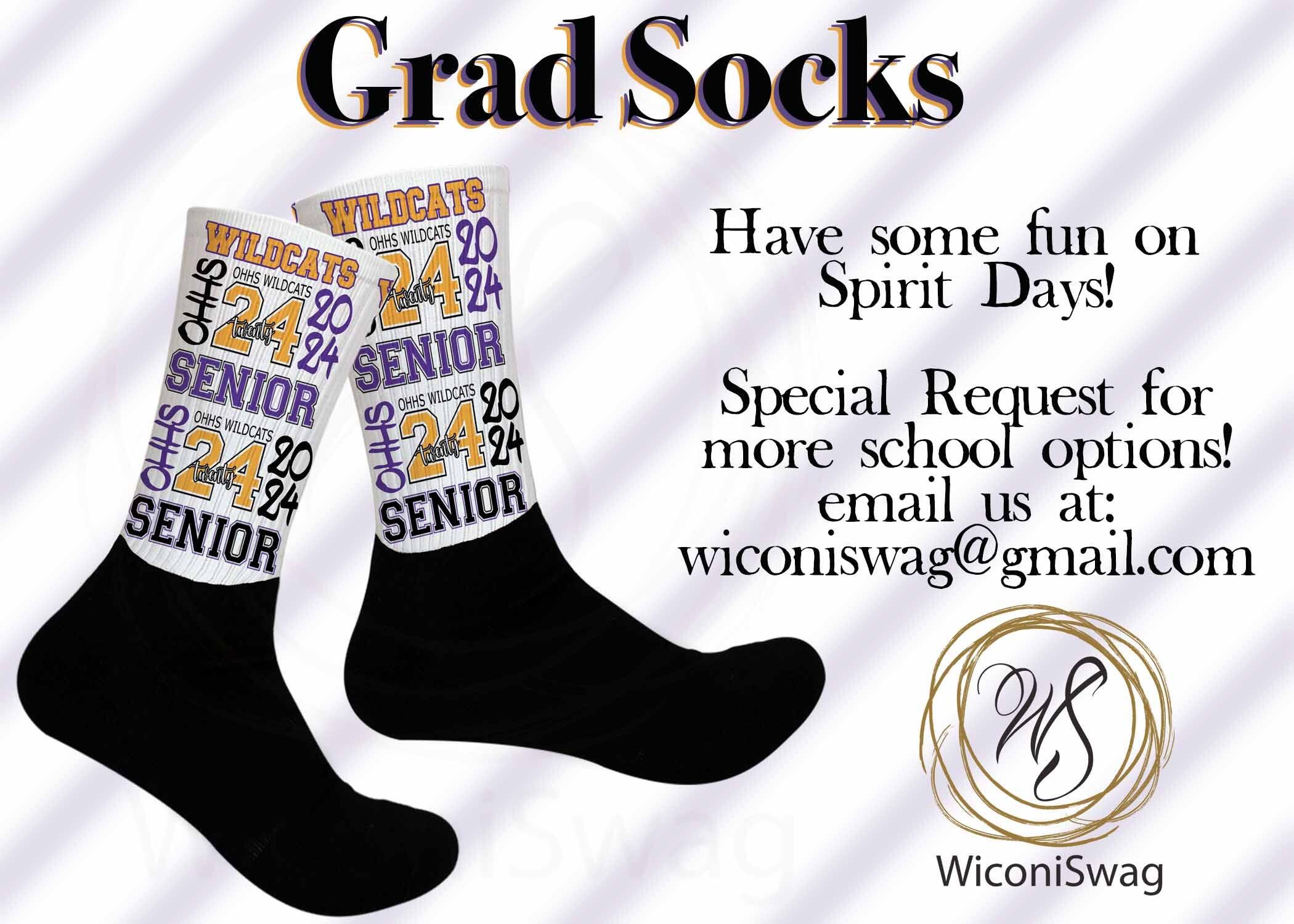 swag socks, ohhs, spirit day, wildcat, class of 2024, wiconiswag, oak harbor