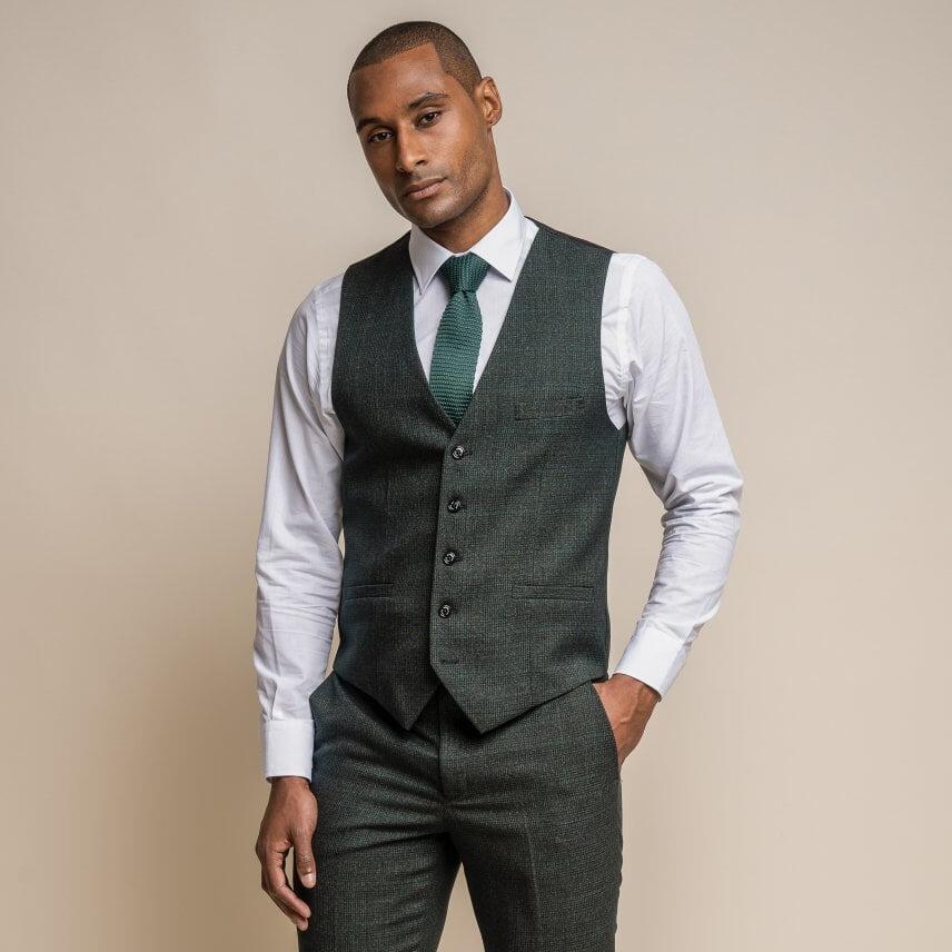 Caridi Olive Green Check Three Piece Suit