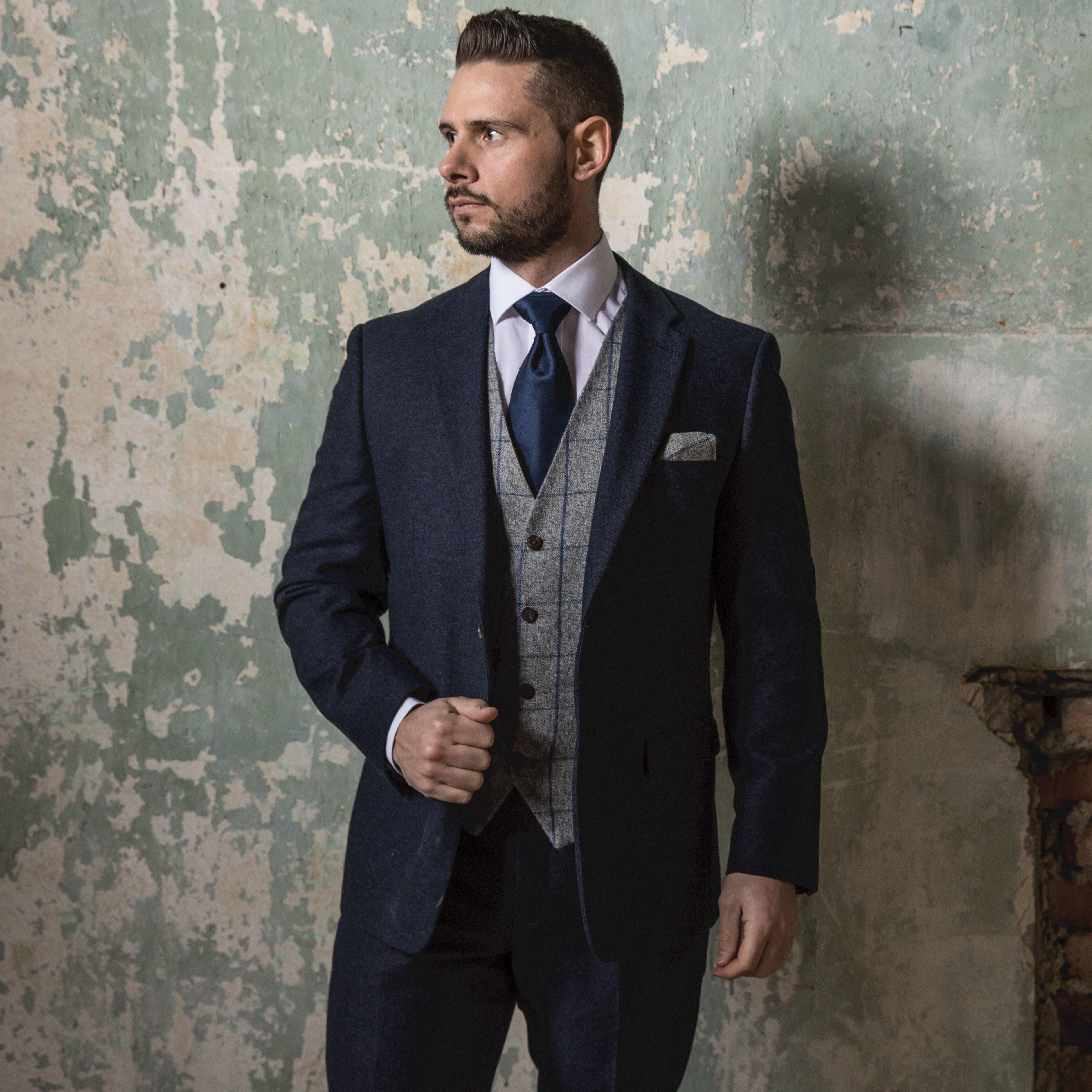 Men's Navy Tweed Suit | Available to Hire | Formal Hire Swansea