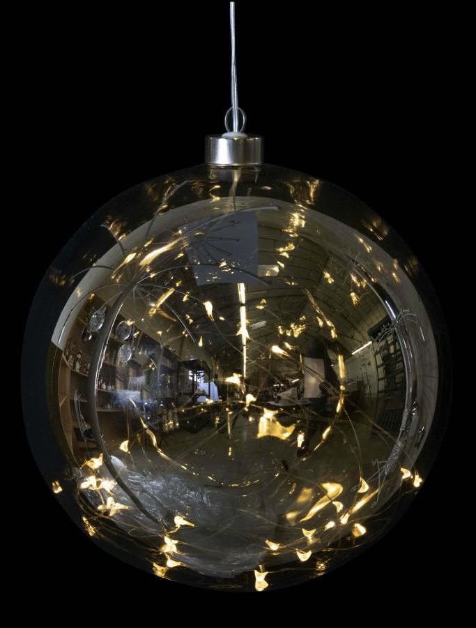Mirrored Glass Hanging Christmas Ornament with White LED Lights - Ball