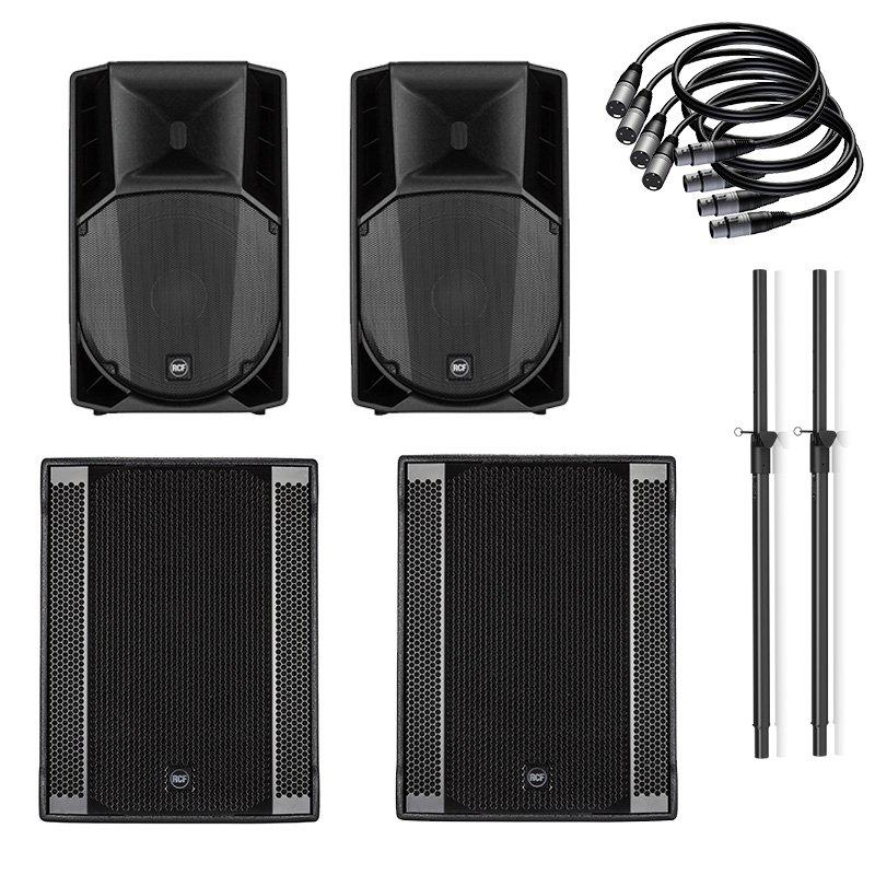 RCF Active DJ PA Package with Two 15" Tops and Two 18" Subwoofers