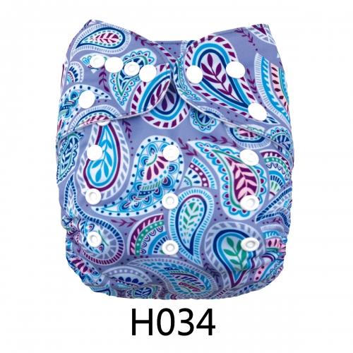 Grey and blue Paisley pattern pocket nappy with mauve accent front view